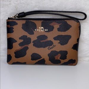 Coach Corner Zip Animal Print Wristlet